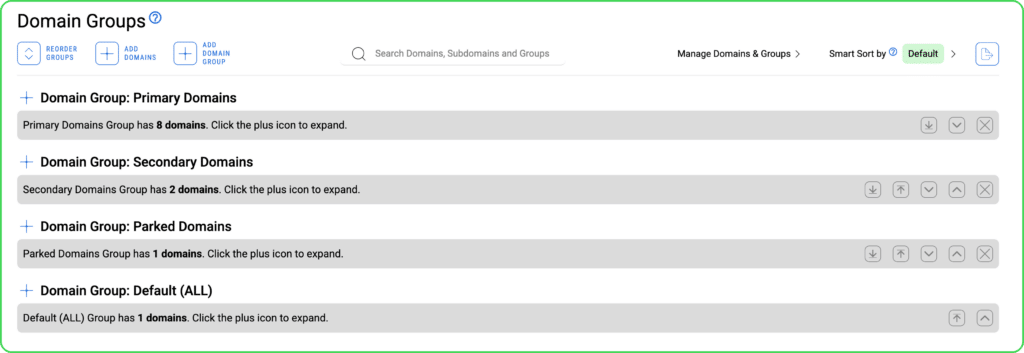 Domain Groups overview screen