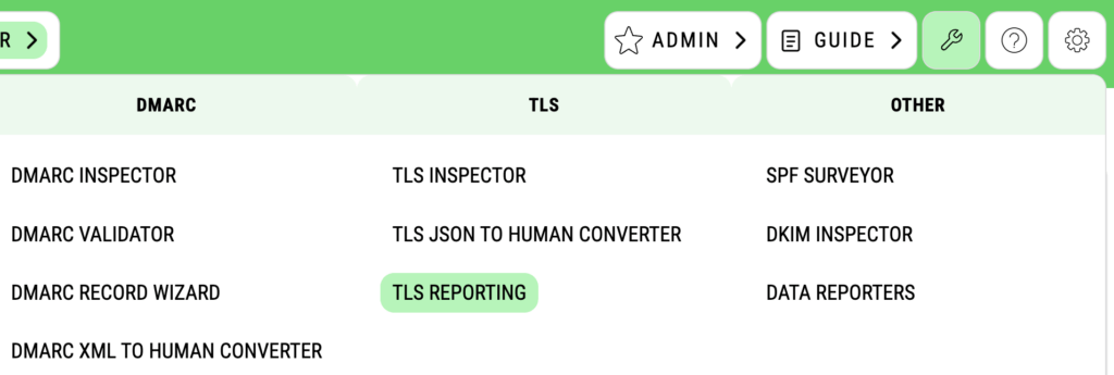 TLS reporting - menu