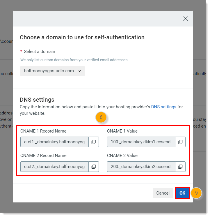 constant contact CNAME source guide for DMARC