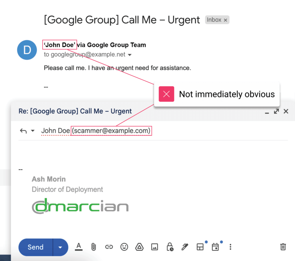 Google Groups fraud example