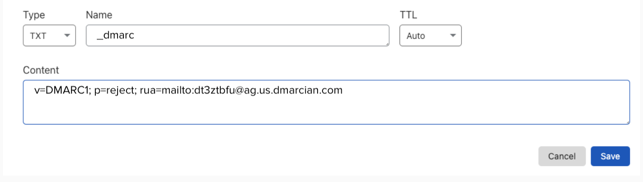 dmarcian DMARC record on cloudflare