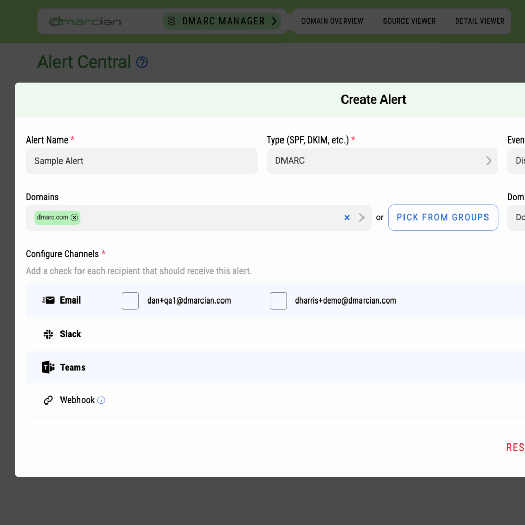 dmarcian's DMARC Management platform: Alert Central