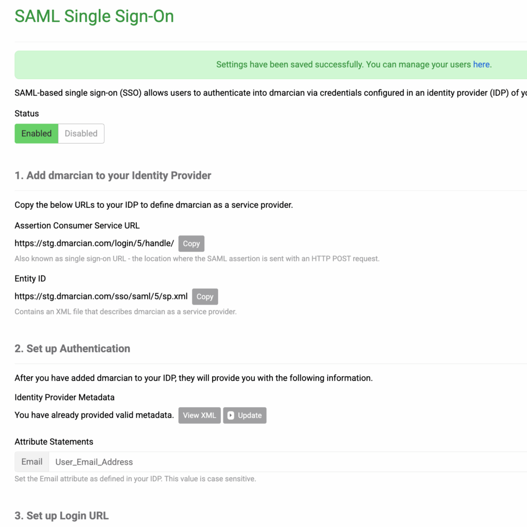 dmarcian's DMARC Management platform: SSO