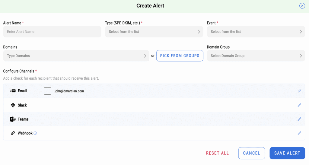 screenshot of how to add an alert to Alert Central