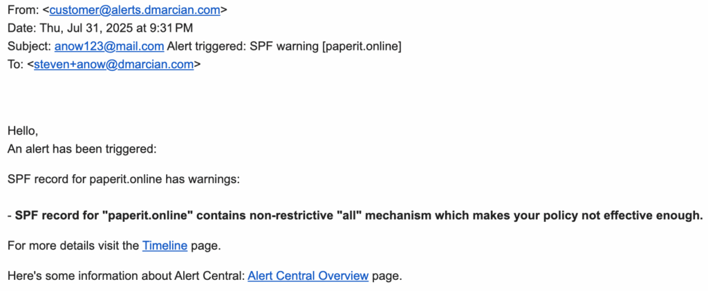 alert central sample email