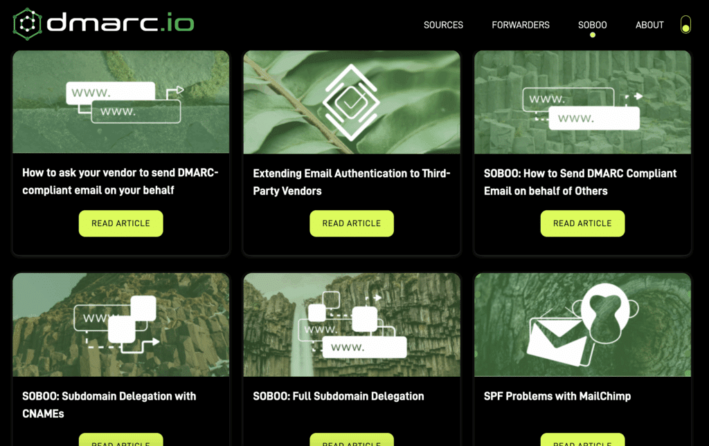 screenshot of dmarc.io sending on behalf of others page