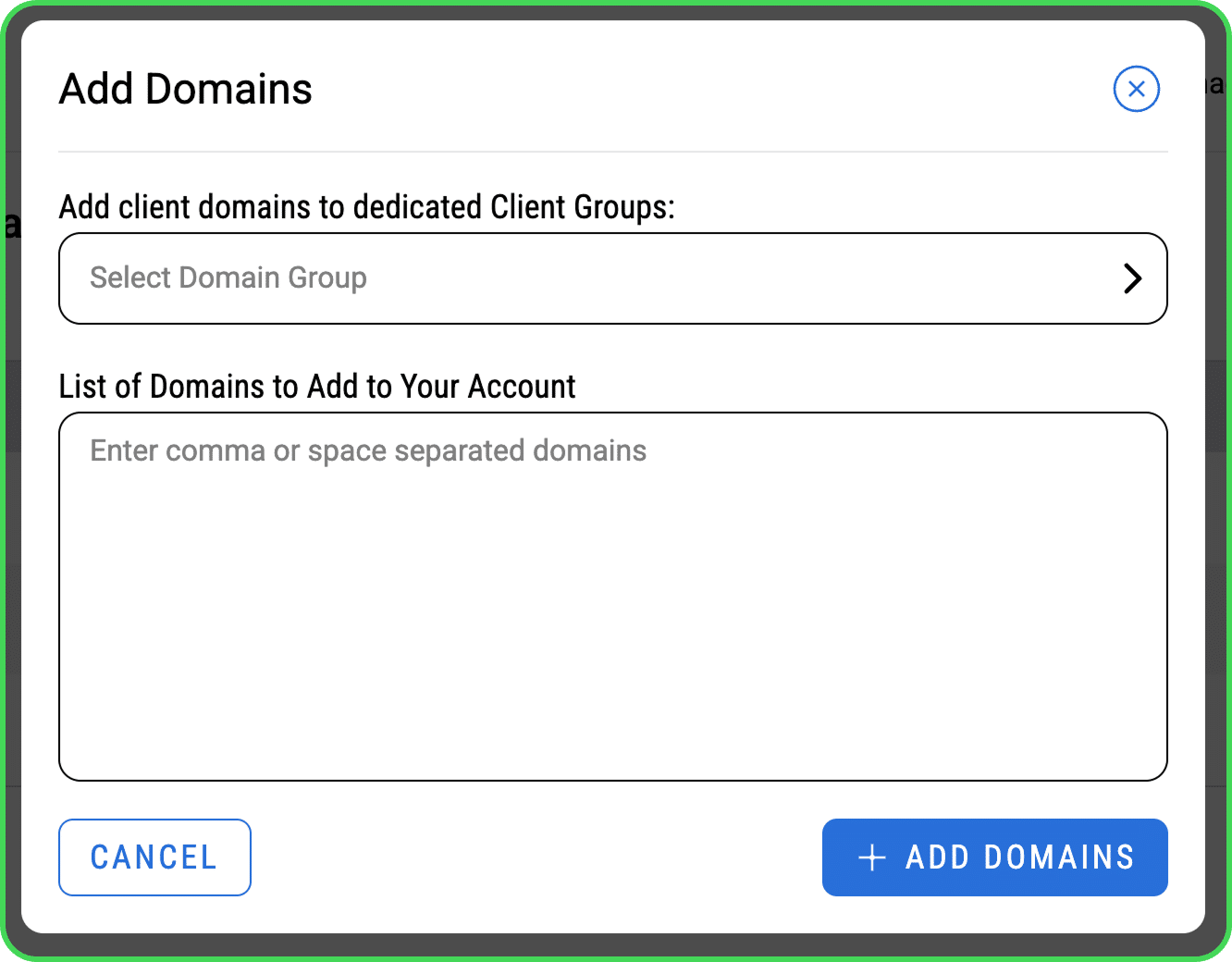 Add Domains prompt
