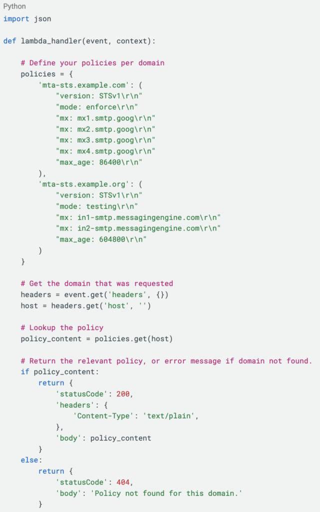 MTA-STS-code Amazon lambda dmarcian dmarc