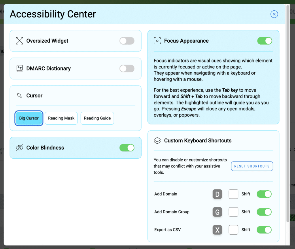 DMARC Management Platform Accessibility Center