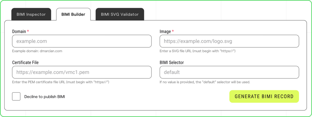 dmarcian ウェブサイト上の BIMI ツール
